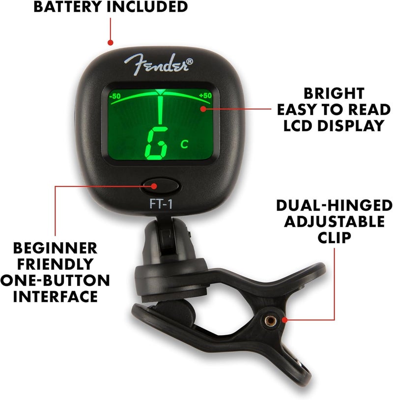 FENDER FT-1 Professional Guitar Tuner Clip On, with 1-Year Warranty, Full-Range Chromatic Guitar Tuner with Dual-Rotating Hinges, A4 Calibration - Image 4